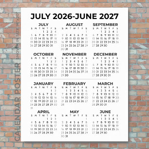 Póster Calendario Escolar Minimalista para Pared 2026-202