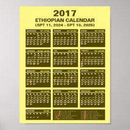 Póster Calendario Etíope 2017 para el año 2024 y 2025 