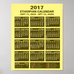 Póster Calendario Etíope de 2017 para 2024 y 2025