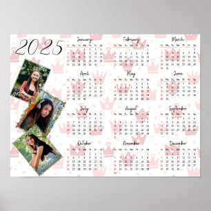 Póster Calendario Familiar 2025 de Colage de 3 Fotos Pers