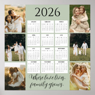 Póster Calendario familiar 2026 con espacio para 6 retrat