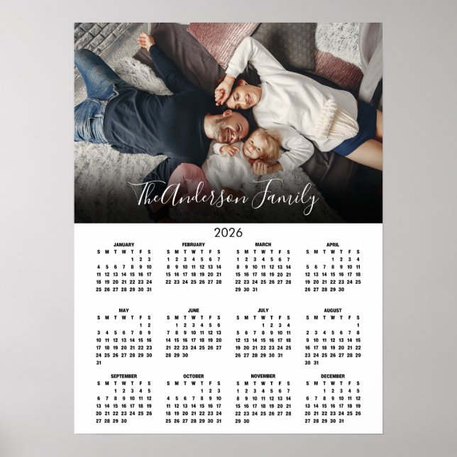 Póster Calendario Familiar 2026 Foto Moderna (Frente)