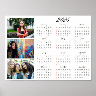 Póster Calendario familiar de 3 fotos personalizadas 2025