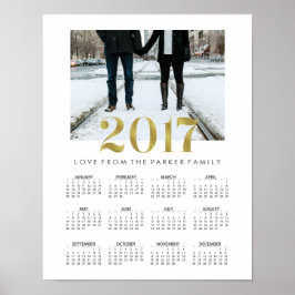 Póster Calendario Familiar de Fotos Simple con Dorado Fal