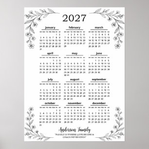 Póster Calendario Familiar Personalizado de Flores Silves