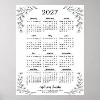 Póster Calendario Familiar Personalizado de Flores Silves