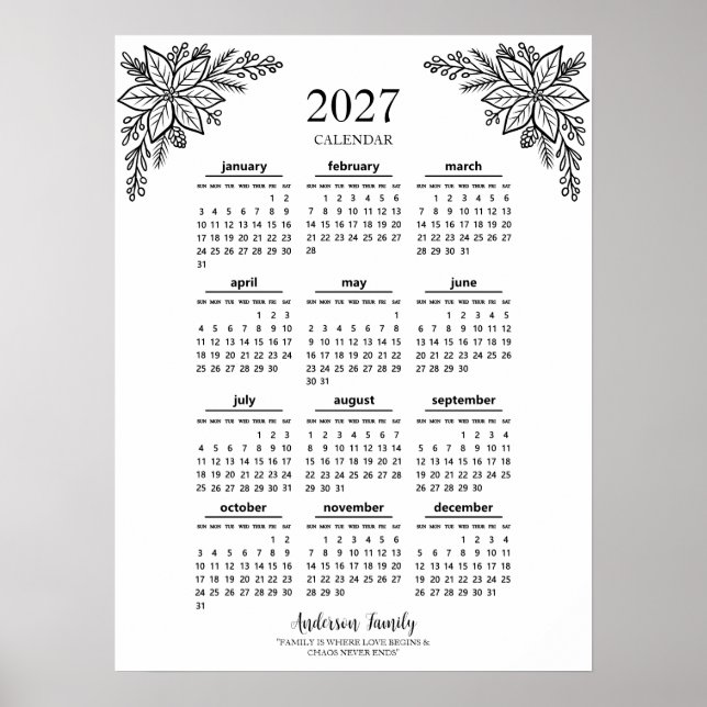 Póster Calendario Familiar Personalizado de Flores Silves (Frente)