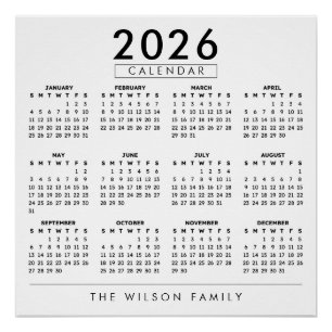 Póster Calendario Familiar Personalizado de Pared 2026