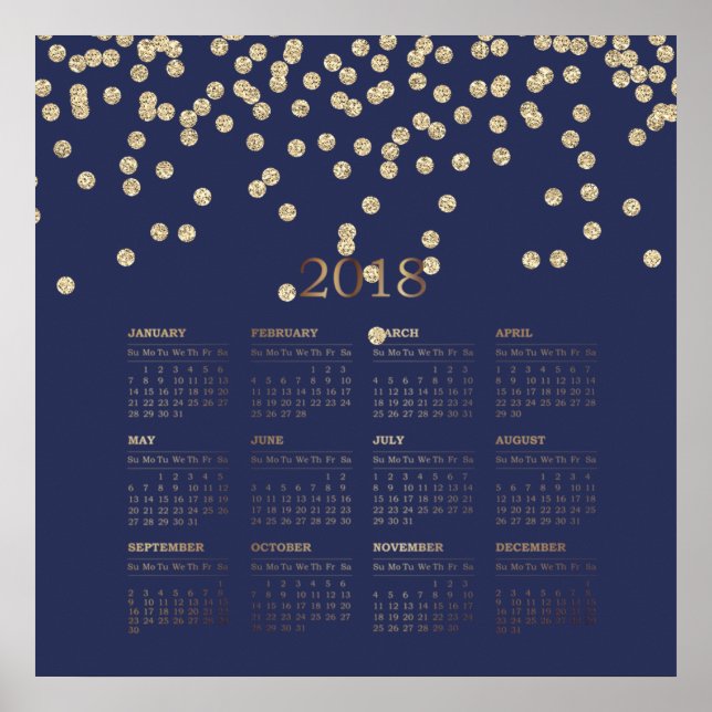 Póster Calendario Faux Gold Diamonds 2018 (Frente)