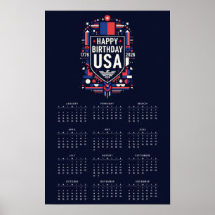 Póster Calendario Feliz Cumpleaños EE. UU. 250