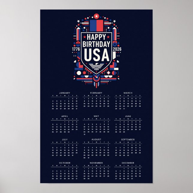 Póster Calendario Feliz Cumpleaños EE. UU. 250 (Frente)