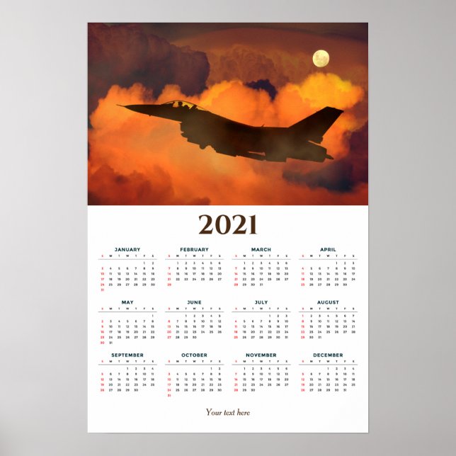 Póster Calendario Fighter Jet Sunset 2021 (Frente)