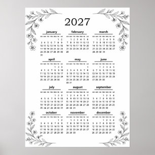 Póster Calendario floral botánico de flores silvestres mi