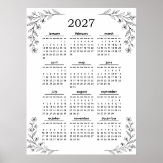 Póster Calendario floral botánico de flores silvestres mi