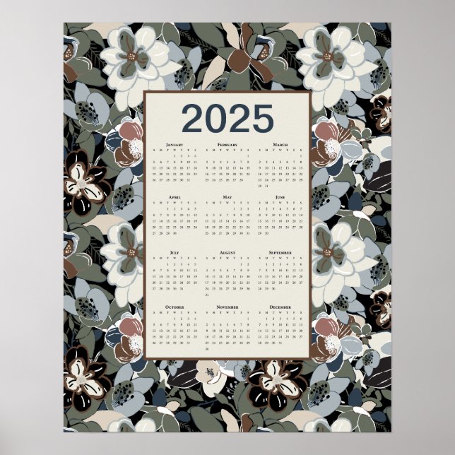 Póster Calendario Floral de Magnolia 2025 (Frente)