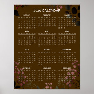 Póster Calendario floral simple pero elegante 2026   