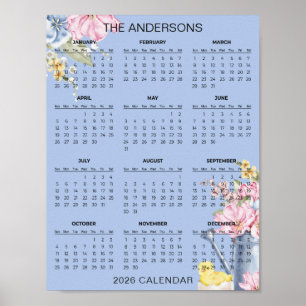 Póster Calendario floral simple pero elegante 2026   