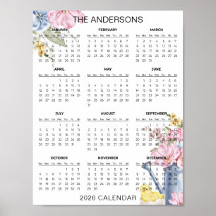Póster Calendario floral simple pero elegante 2026   