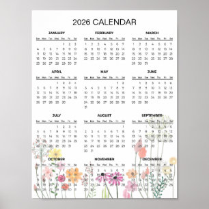 Póster Calendario floral simple pero elegante 2026   