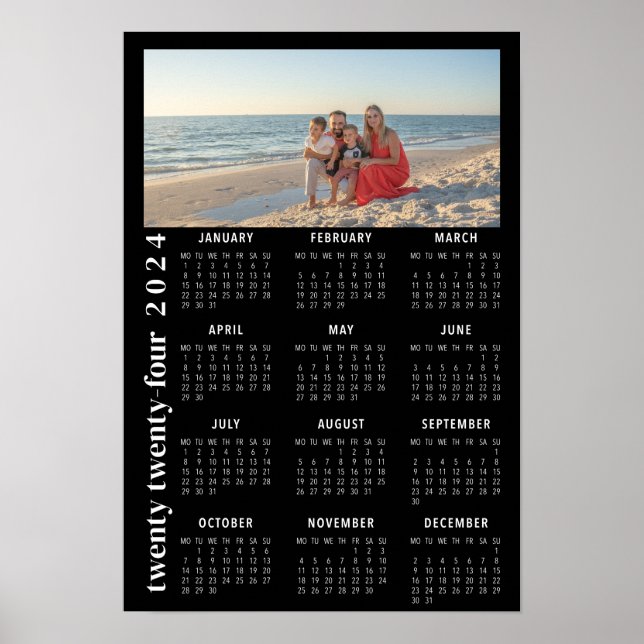 Póster Calendario fotográfico 2024 elegante negro (Frente)