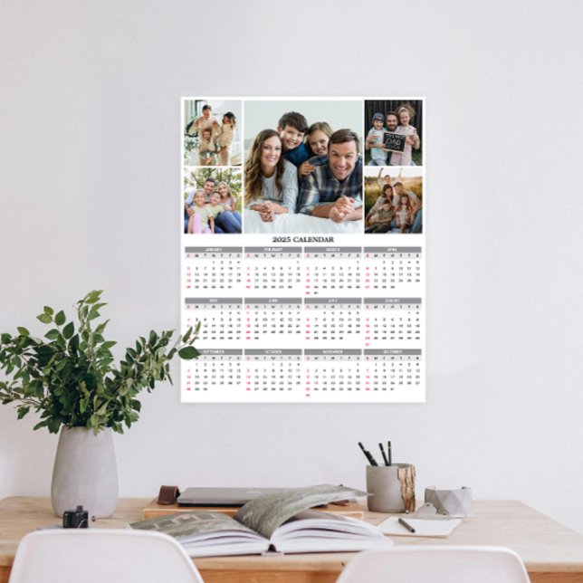 Póster Calendario fotográfico de la familia de Personaliz (Personalize 2025 with our custom photo calendar poster—display favorite photos and stay organized.)