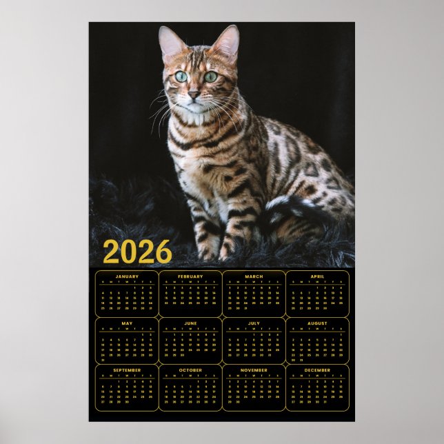 Póster Calendario Gato Bengalí 2026 (Frente)