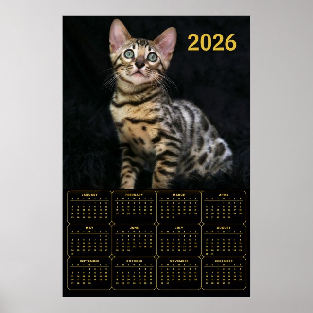 Póster Calendario Gato Bengalí 2026 (Frente)