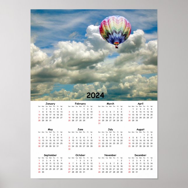 Póster Calendario - Globo de aire caliente en las nubes (Frente)