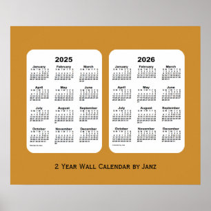 Póster Calendario Gold de pared de 2 años 2 años 2025-202