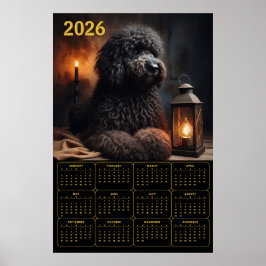 Póster Calendario Goldendoodle 2026 con Linterna y Vela