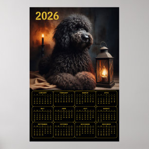 Póster Calendario Goldendoodle 2026 con Linterna y Vela