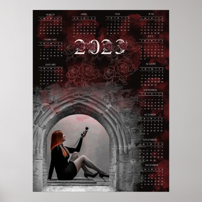 Póster Calendario gótico de chica - 2023 (Frente)