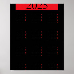 Póster Calendario Gráfico de Año Nuevo 2025 Con Festivos