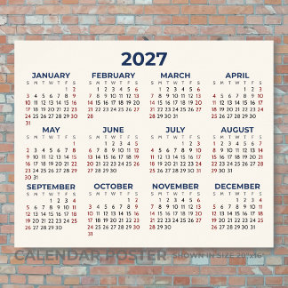 Póster Calendario Horizontal del Año Completo 2027 Tus Co