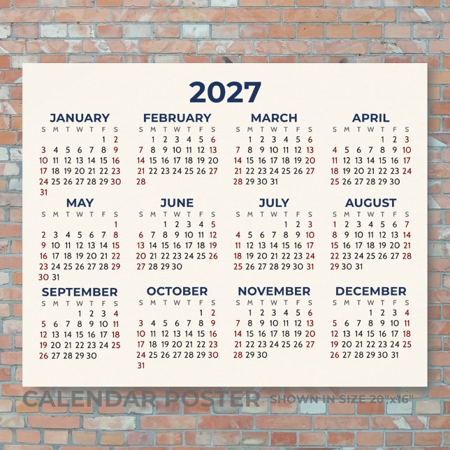 Póster Calendario Horizontal del Año Completo 2027 Tus Co (Subido por el creador)