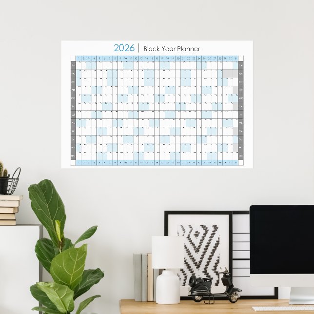 Póster Calendario Horizontal Planificador Anual 2026 (Oficina en casa)