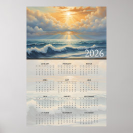 Póster Calendario Horizonte del Océano Iluminado por el S