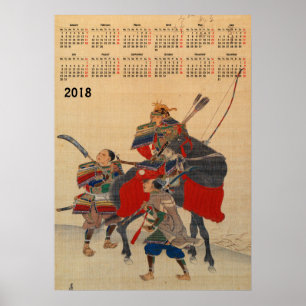 Póster Calendario japonés de 2018 Samurai