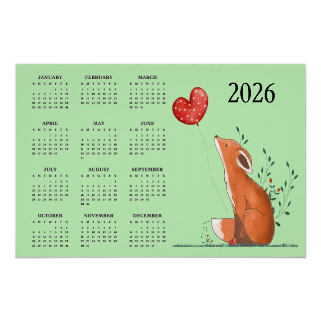Póster Calendario Little Fox Design 2026 (Anverso)