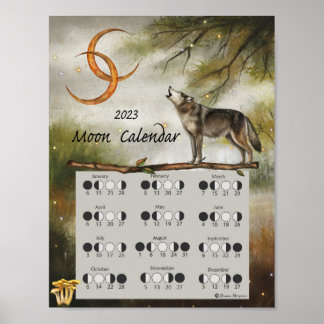 Póster CALENDARIO LUNAR 2023, Luna de Lobo Bosque Oscuro