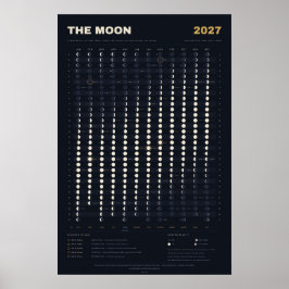 Póster Calendario Lunar 2027 - Fases de la Luna, Medianoc