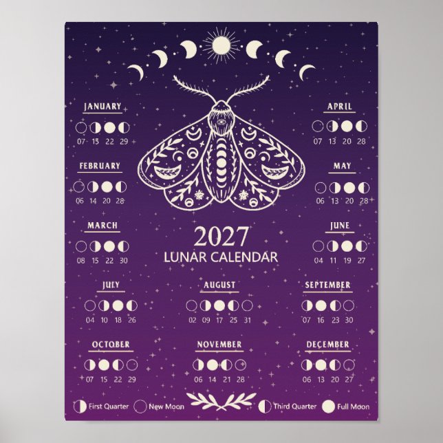 Póster Calendario Lunar Celeste de la Luna del Mes de Bru (Frente)
