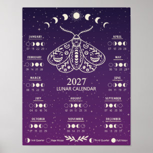 Póster Calendario Lunar Celestial de la Luna de Brujería 