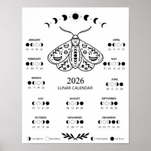 Póster Calendario Lunar Celestial de la Polilla de Brujer