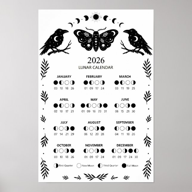 Póster Calendario Lunar Celestial de la Polilla de Brujer (Frente)