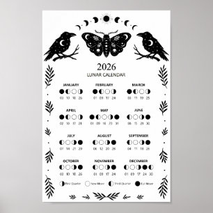 Póster Calendario Lunar Celestial de la Polilla de Brujer