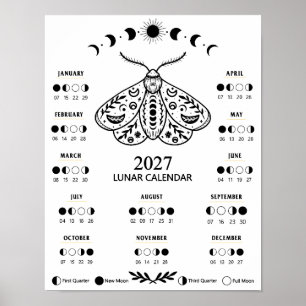 Póster Calendario Lunar Celestial de la Polilla de Brujer