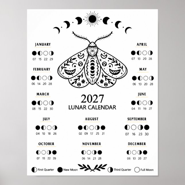 Póster Calendario Lunar Celestial de la Polilla de la Bru (Frente)