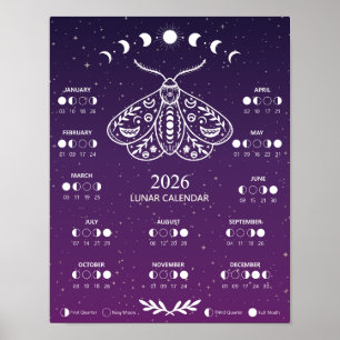 Póster Calendario Lunar Celestial de Luna de la Polilla d