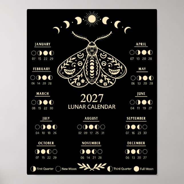 Póster Calendario Lunar Celestial Luna de Brujería 2027 (Frente)
